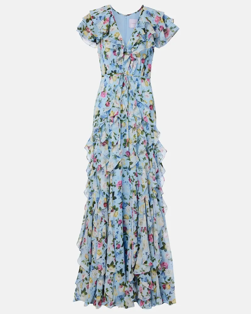 Carolina Herrera New York Bedruckte Robe aus Seide Blau