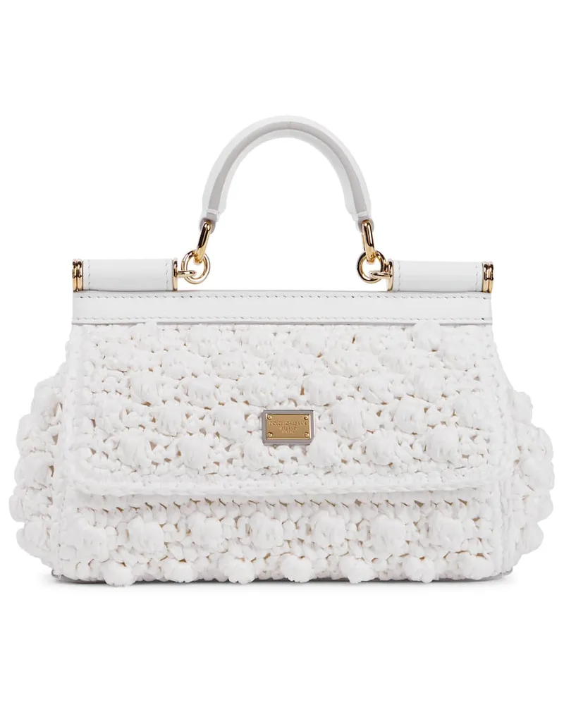 Dolce & Gabbana Bridal Tote Bag Sicily Small aus Häkelstrick Weiß