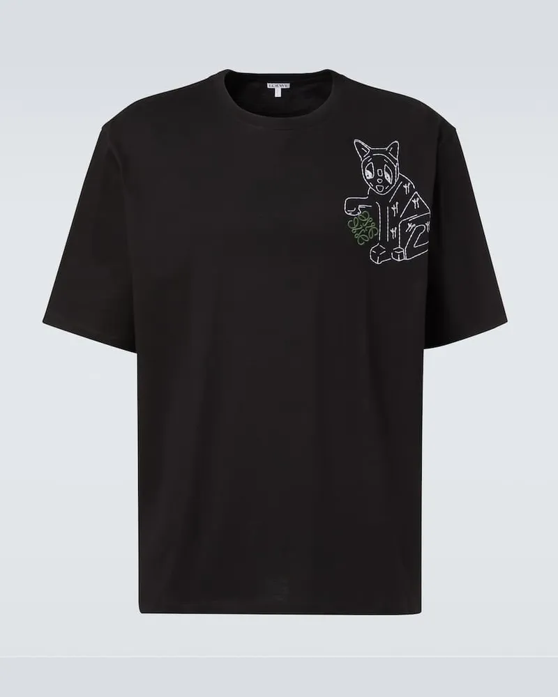 Loewe X Louis Wain T-Shirt aus Baumwoll-Jersey Schwarz