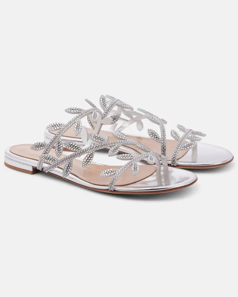 Gianvito Rossi Verzierte Sandalen Flavia aus Metallic-Leder Silber