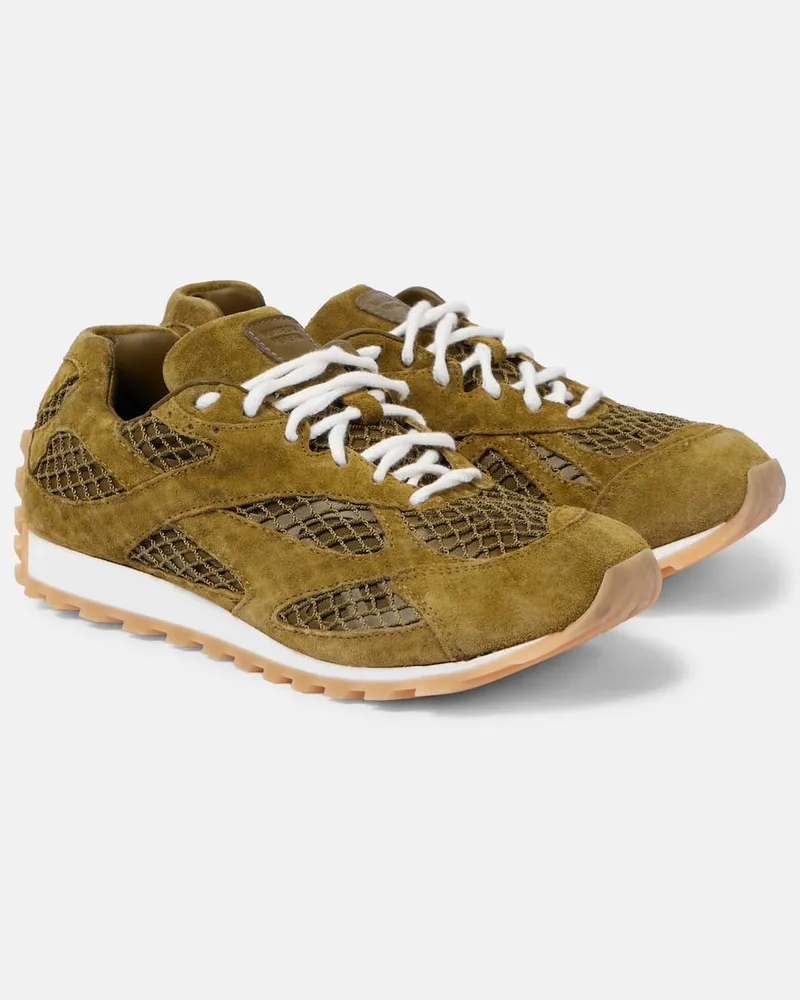 Bottega Veneta Sneakers Orbit aus Mesh mit Veloursleder Gruen