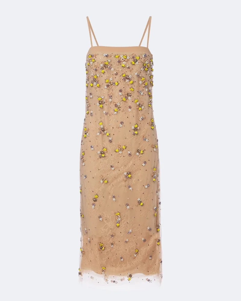 COSTARELLOS Verziertes Cocktailkleid mit Spitze Beige