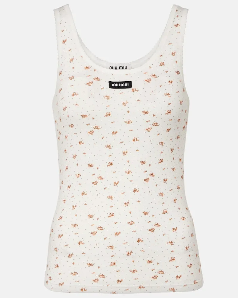 Miu Miu Bedrucktes Top aus Baumwoll-Jersey Weiß