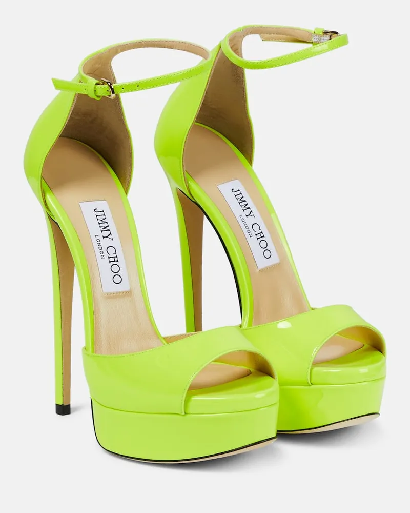 Jimmy Choo Plateausandalen Max 150 aus Lackleder Gelb