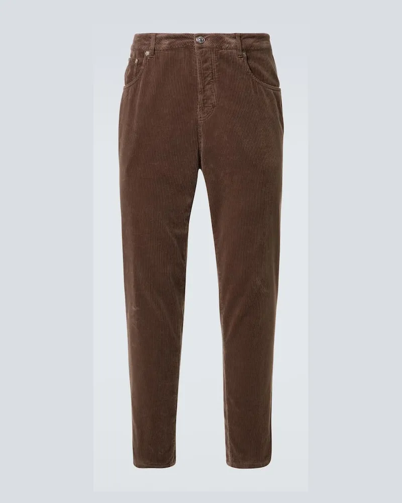 Brunello Cucinelli Schmale Hose aus Baumwoll-Cord Braun