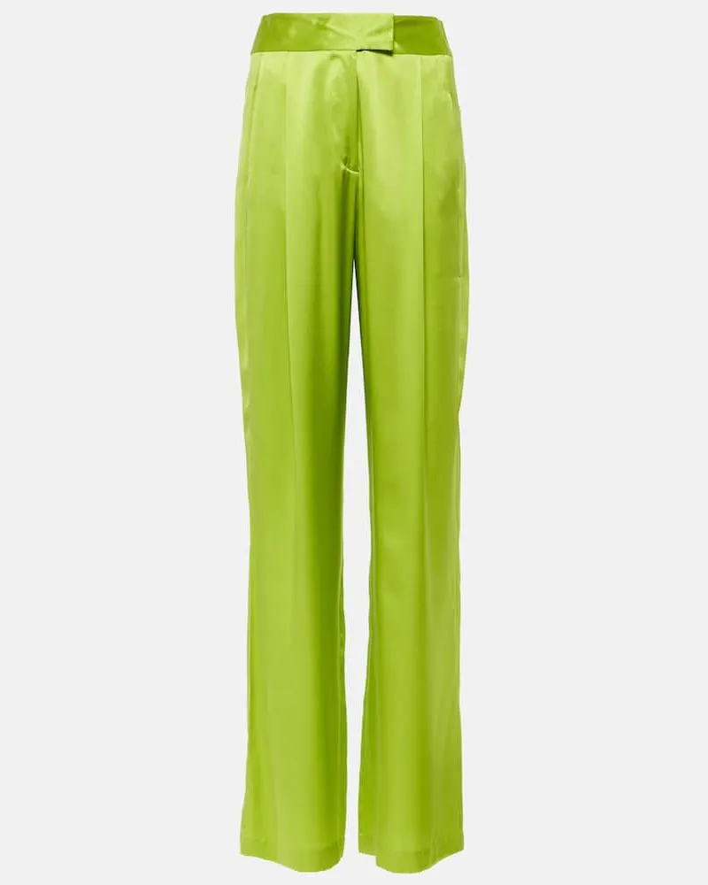 The Sei Weite High-Rise-Hose aus Seidensatin Grün