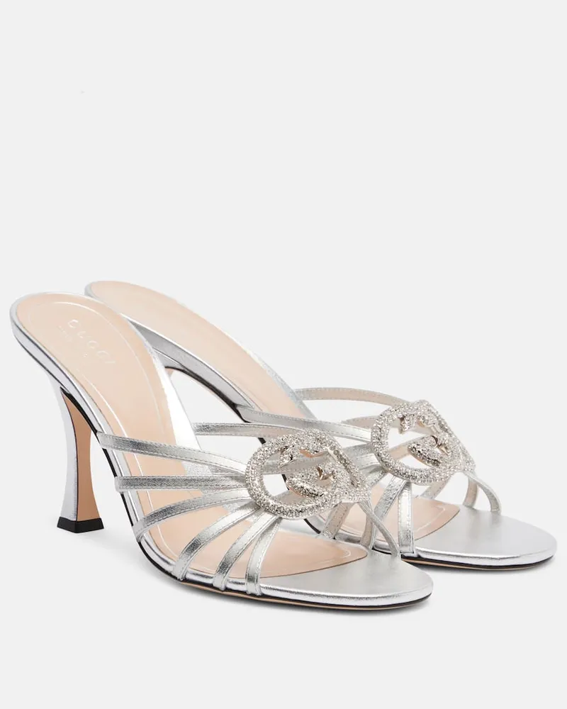 Gucci Pantoletten Alicia Interlocking G 85 aus Leder Silber