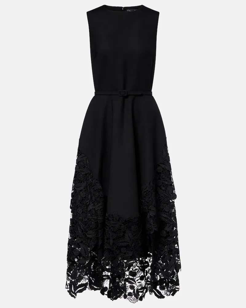 Oscar de la Renta Cocktailkleid aus einem Wollgemisch mit Spitze Schwarz