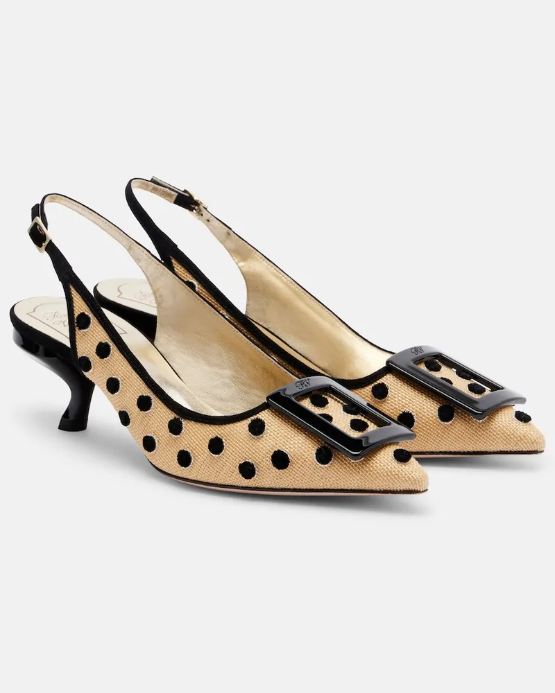 Roger Vivier Slingback-Pumps Virgule aus Canvas mit Veloursleder Beige