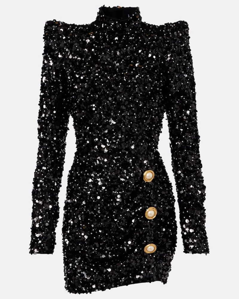 Balmain Minikleid mit Pailletten Schwarz