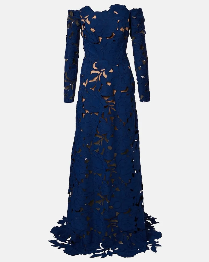 COSTARELLOS Off-Shoulder-Robe aus Guipure-Spitze Blau