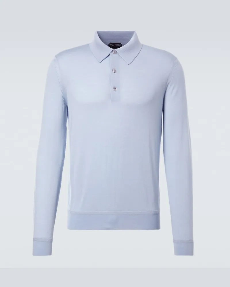 Tom Ford Polopullover aus Kaschmir und Seide Blau