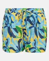 Marni Bedruckte Shorts aus einem Leinengemisch Blau