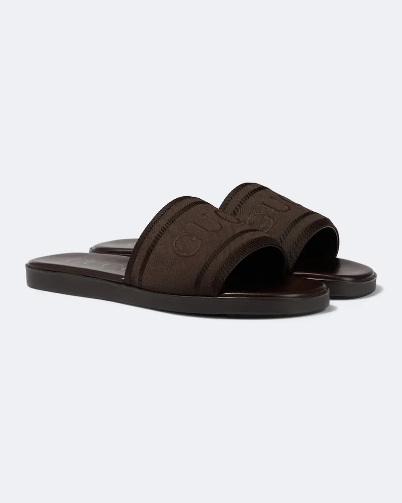 Gucci Pantoletten aus Canvas und Leder Braun