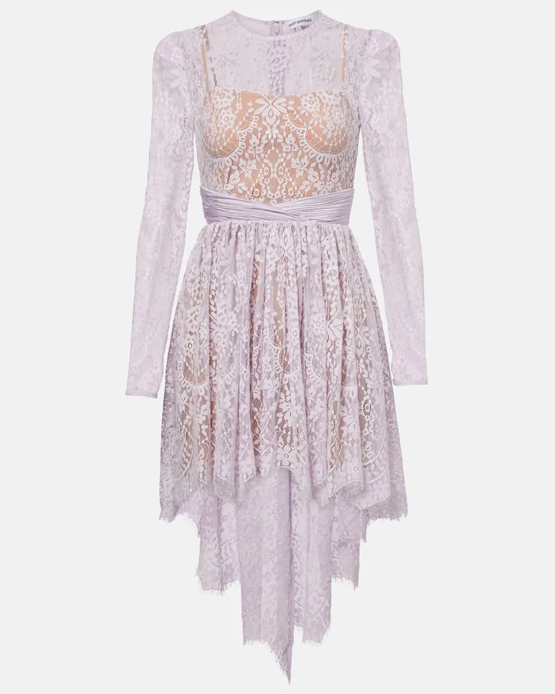 Self-Portrait Minikleid aus Spitze und Satin Violett