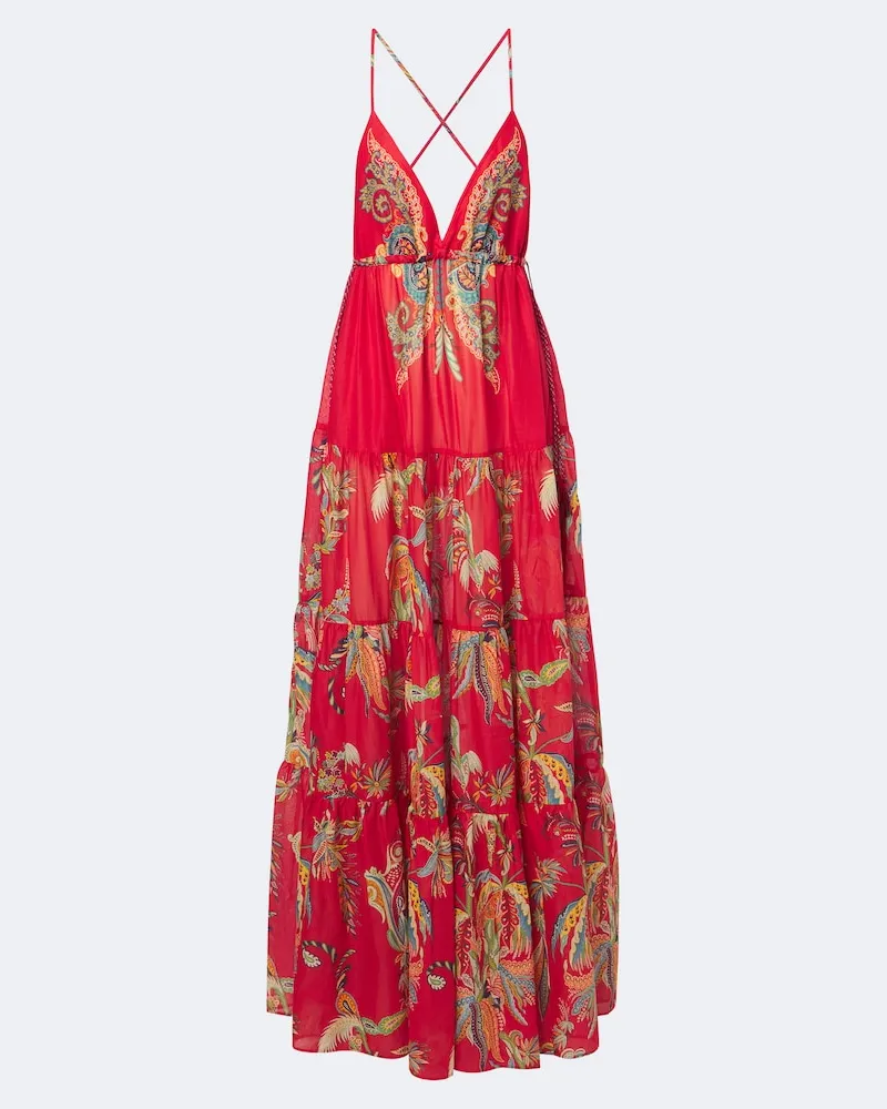 Etro Bedrucktes Maxikleid aus Baumwolle Rot