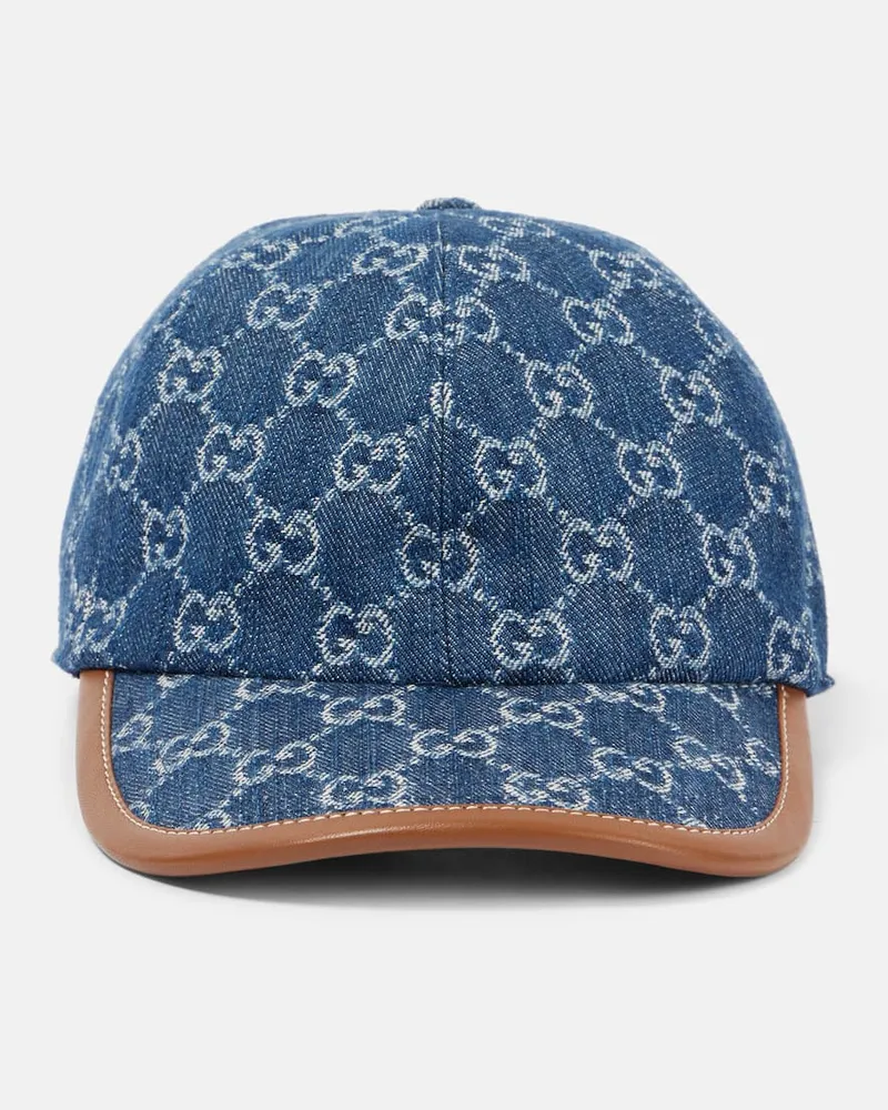 Gucci Baseballcap GG Canvas aus Denim mit Leder Blau