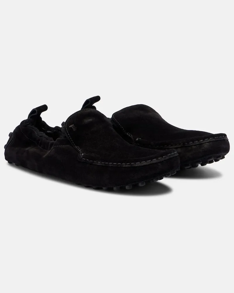 TOD'S Mokassins Gommino aus Veloursleder mit Shearling Schwarz