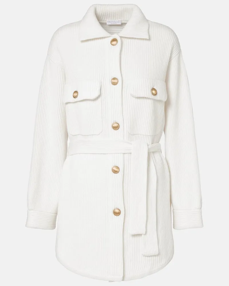 Brunello Cucinelli Cardigan aus Wolle, Kaschmir und Seide Weiã