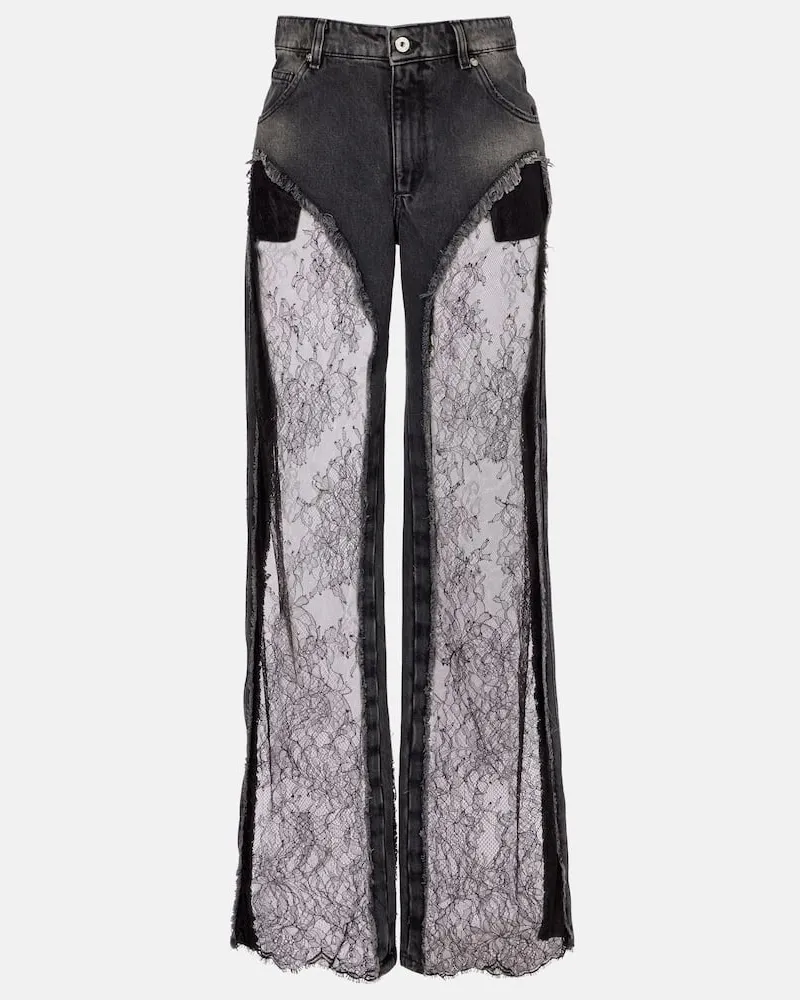 Blumarine Low-Rise Wide-Leg Jeans mit Spitze Grau