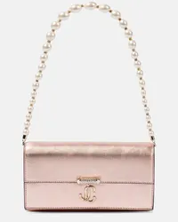 Jimmy Choo Portemonnaie mit Kettenriemen Avenue aus Metallic-Leder Pink