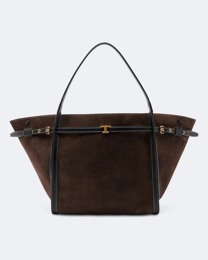 TOD'S Tote Bag T Timeless Medium aus Veloursleder Braun