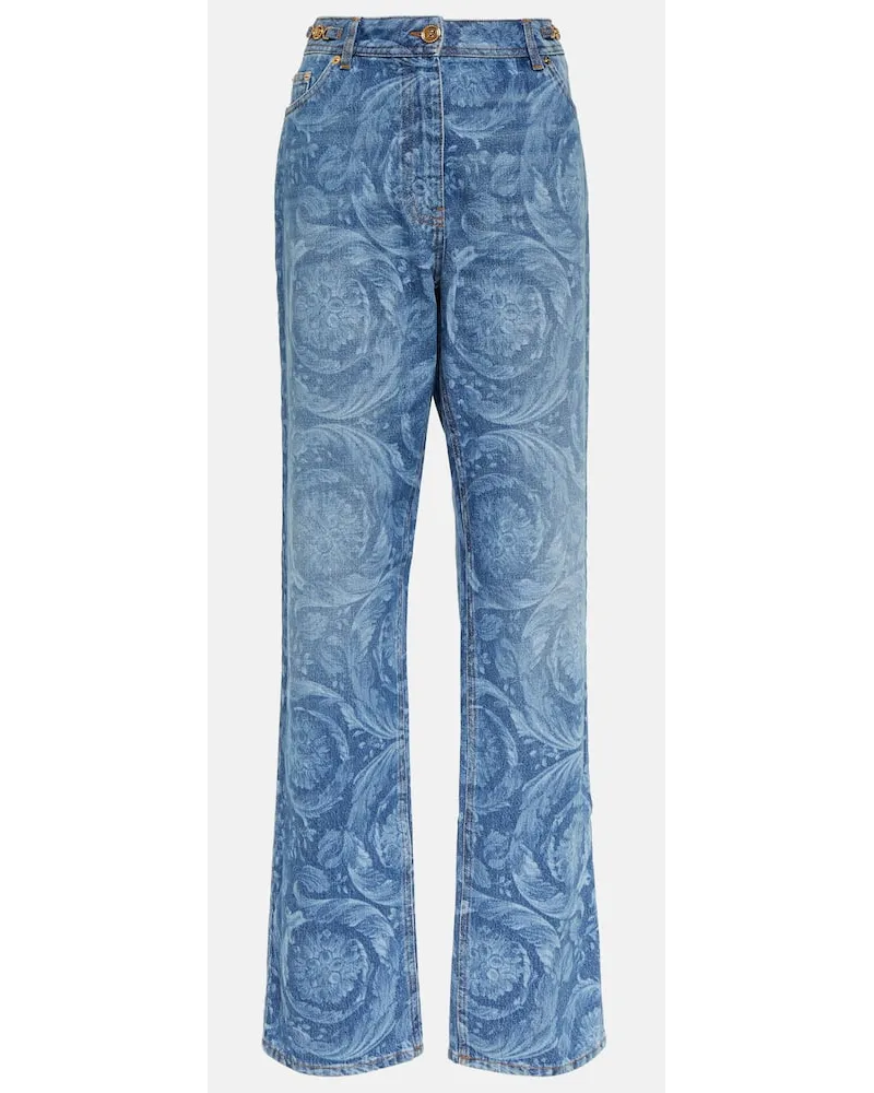 Versace High-Rise Straight Jeans Barocco Blau