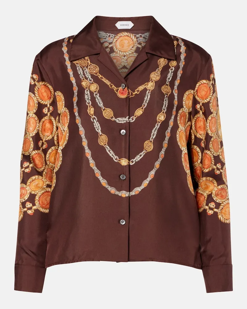 Versace Bedrucktes Cropped-Hemd aus Seiden-Twill Braun