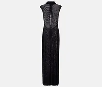 Maxikleid aus Mesh mit Pailletten