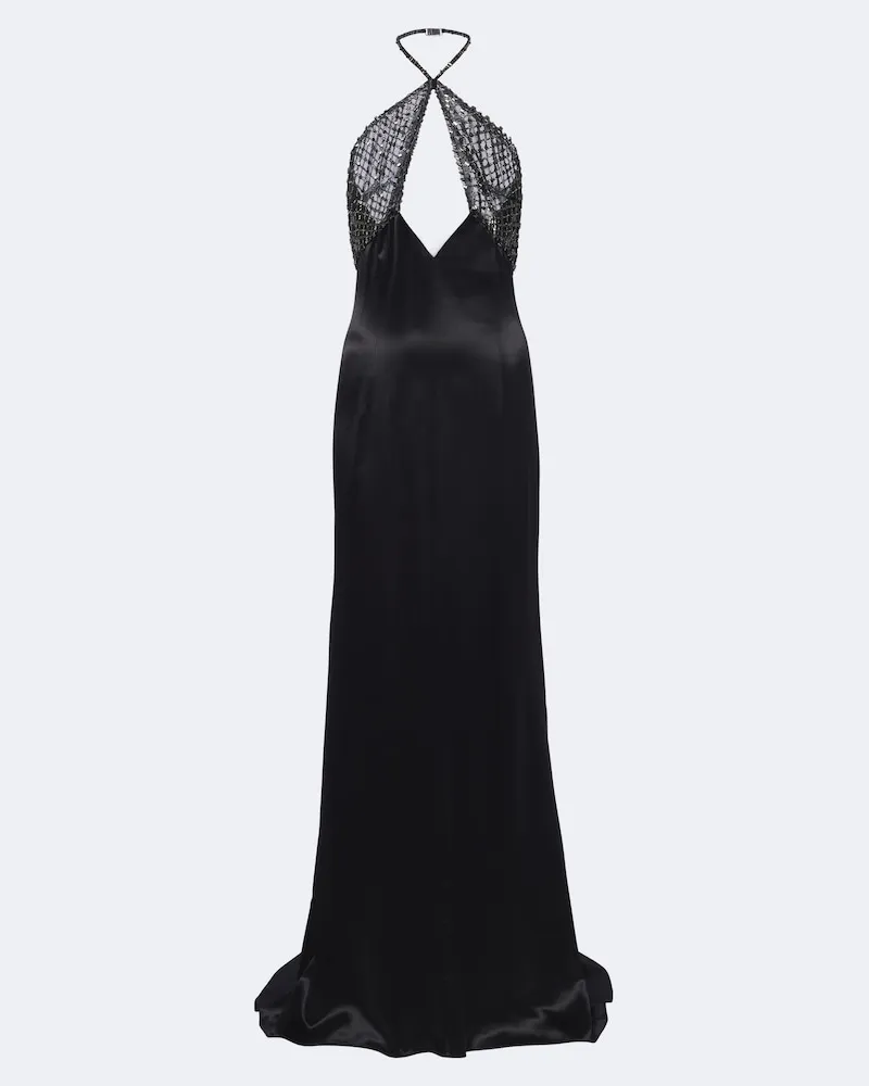 ATTICO Verzierte Bustier-Robe aus Satin Schwarz