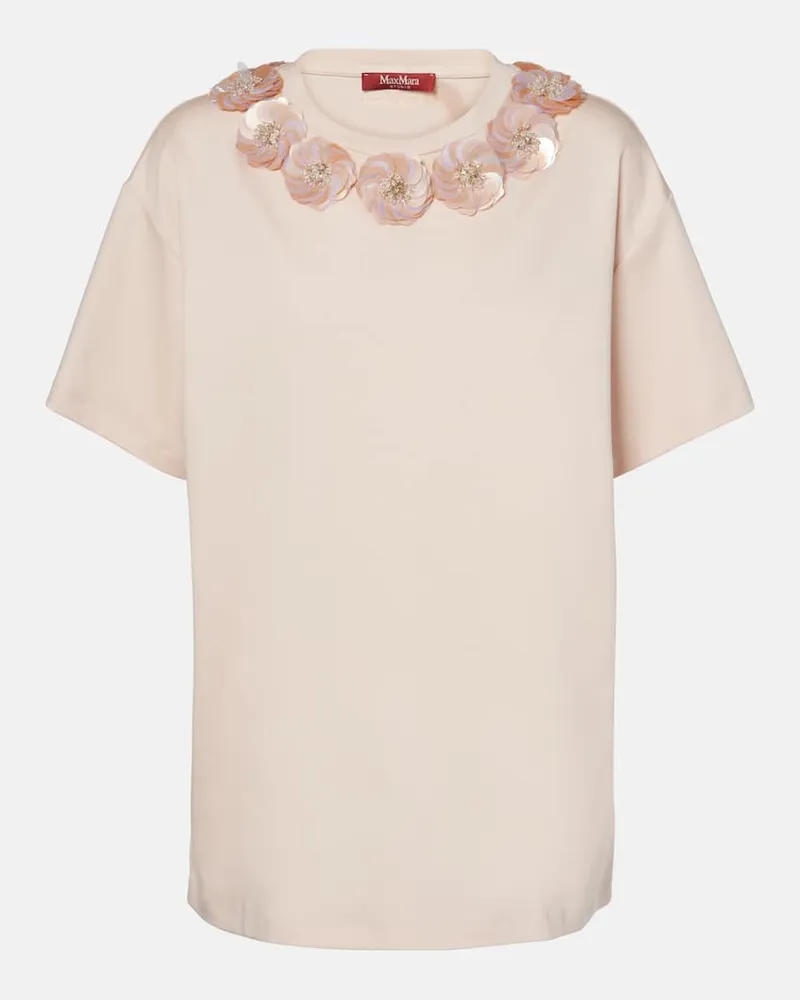 Max Mara Verziertes Top Gennaio aus Jersey Beige