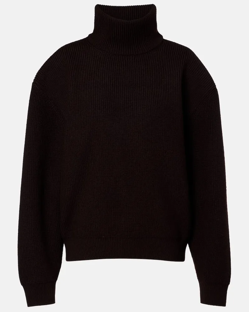 Saint Laurent Rollkragenpullover aus Wolle Braun