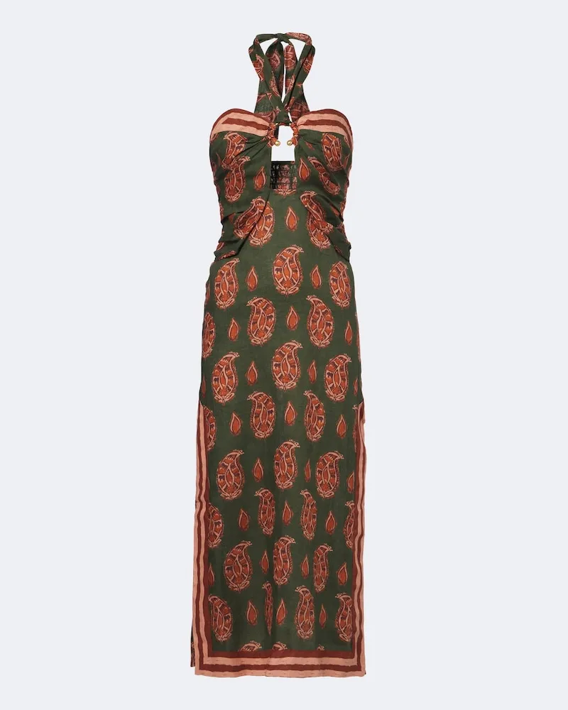 Johanna Ortiz Midikleid aus Leinen Multicolor