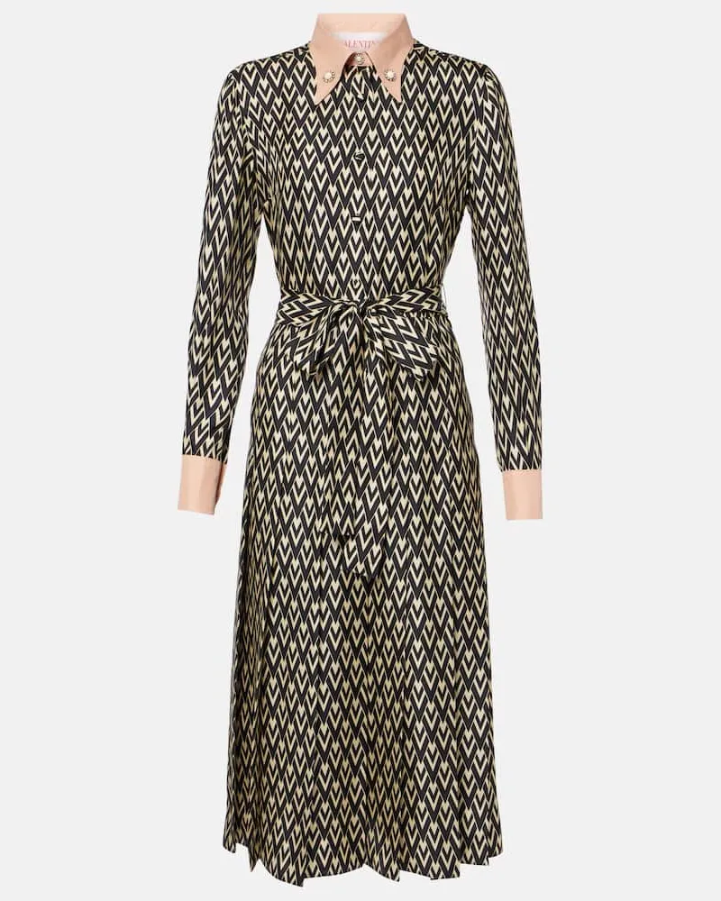 Valentino Garavani Hemdblusenkleid Toute La V aus Seiden-Twill Schwarz