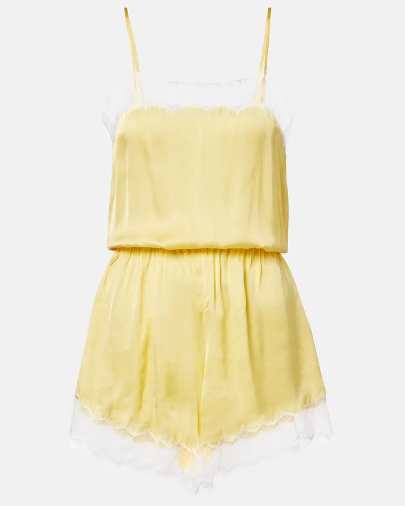 Poupette St Barth Playsuit Silvia aus Satin mit Spitze Gelb