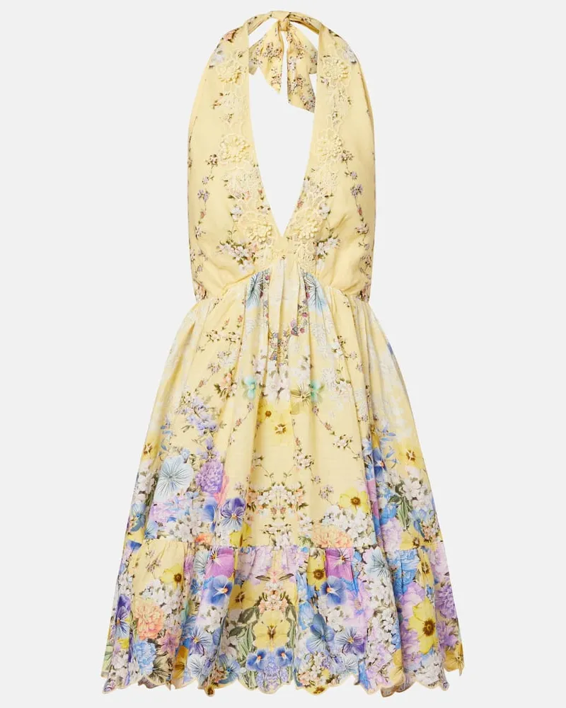 Camilla Verziertes Minikleid aus Leinen Gelb