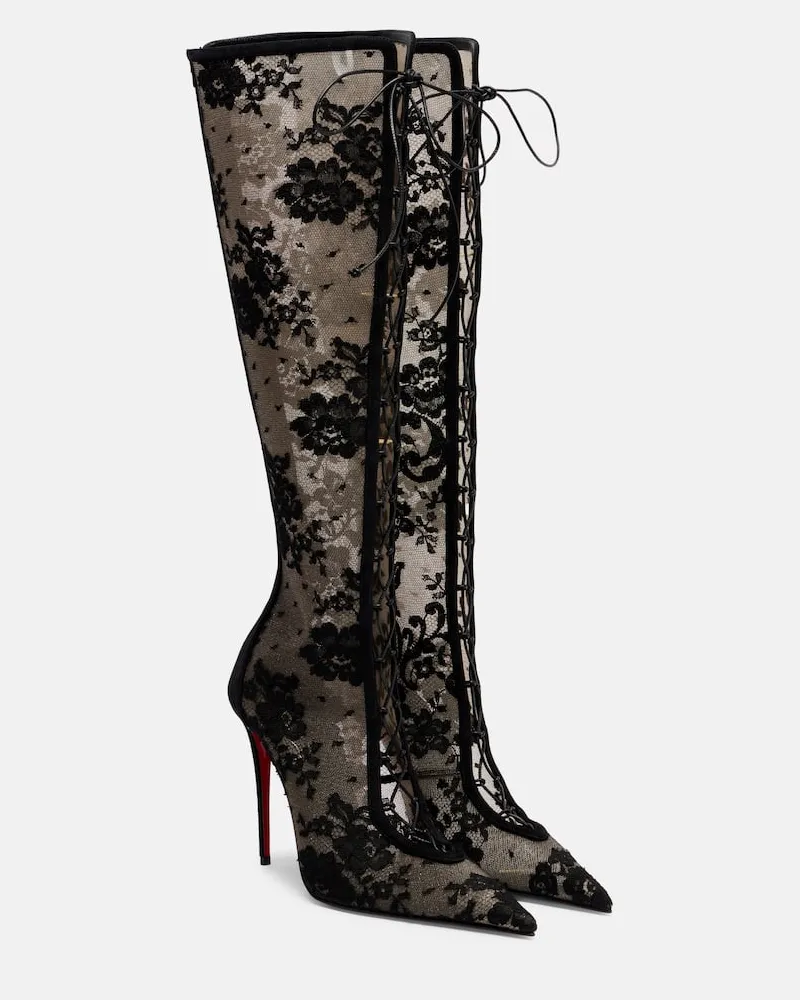 Christian Louboutin Stiefel KM 100 aus Leder mit Spitze Schwarz