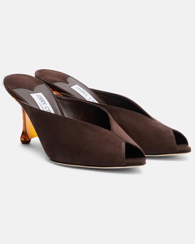 Jimmy Choo Wedge-Pantoletten Glace aus Veloursleder Braun