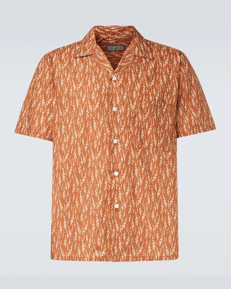 Canali Bedrucktes Hemd aus einem Baumwollgemisch Braun