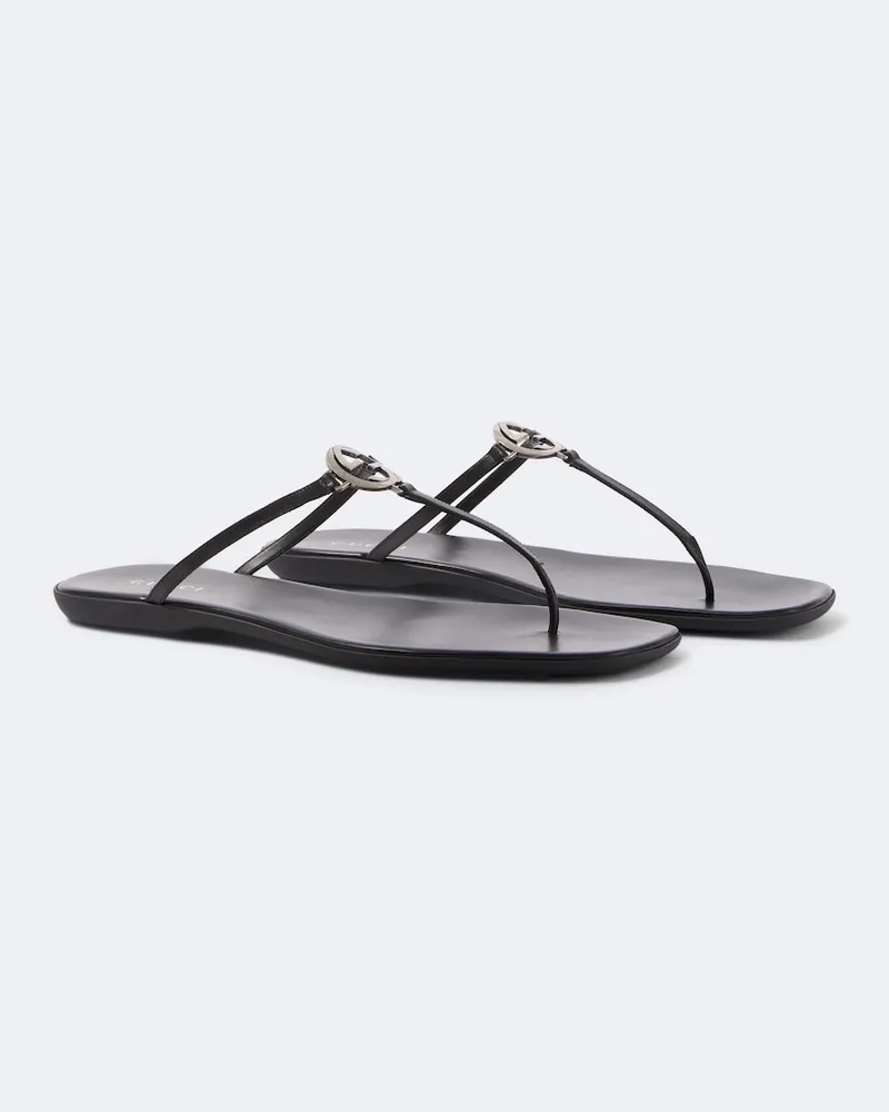 Gucci Zehensandalen Interlocking G aus Leder Schwarz