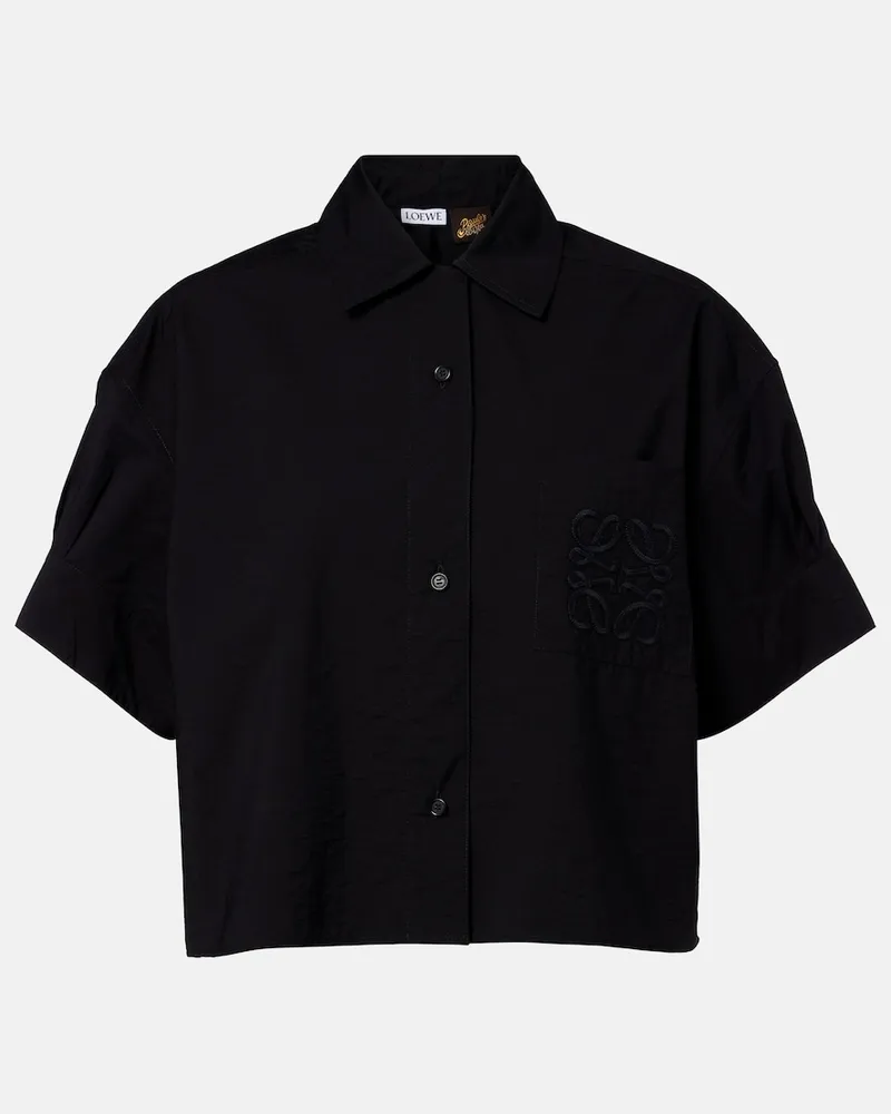 Loewe Paula's Ibiza Cropped-Hemd Anagram aus Popeline Schwarz