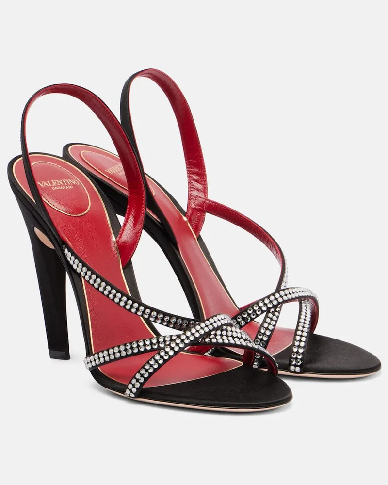 Valentino Garavani Sandalen Dans Le Foyer 105 aus Satin mit Kristallen Schwarz