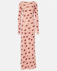 Stella McCartney Bedrucktes Maxikleid Lips aus Mesh Pink