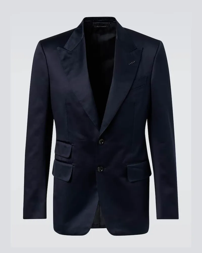 Tom Ford Anzugjacke Shelton aus Baumwollsatin Blau