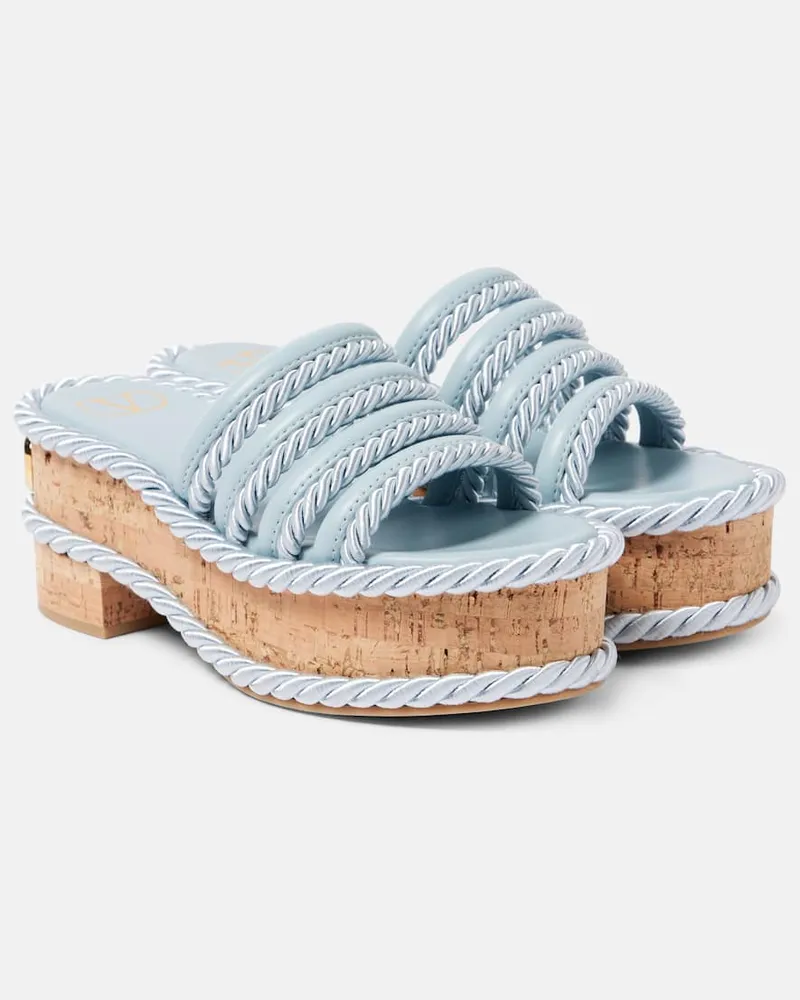 Valentino Garavani Plateau-Pantoletten VLogo Summerblocks mit Leder Blau