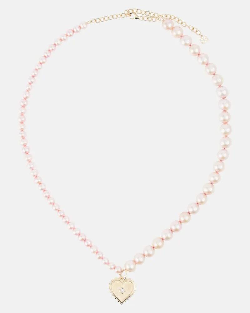 Sydney Evan Halskette aus Perlen mit 14kt Gelbgold und Diamant Pink