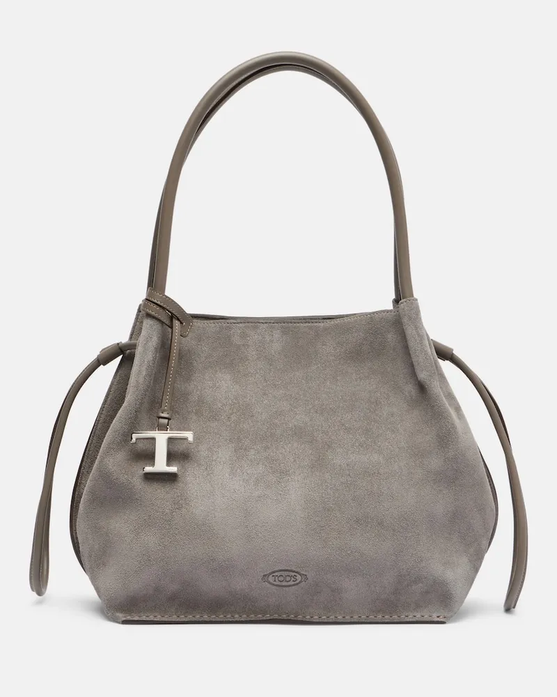 TOD'S Bucket Bag Medium aus Veloursleder Grau