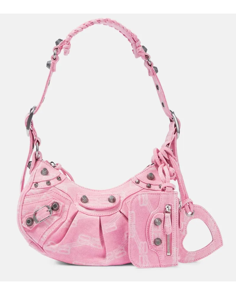 Balenciaga Schultertasche Le Cagole XS aus Denim Pink