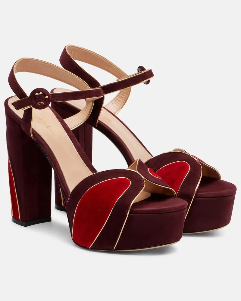 Gianvito Rossi Plateausandalen 125 aus Veloursleder Burgunderrot