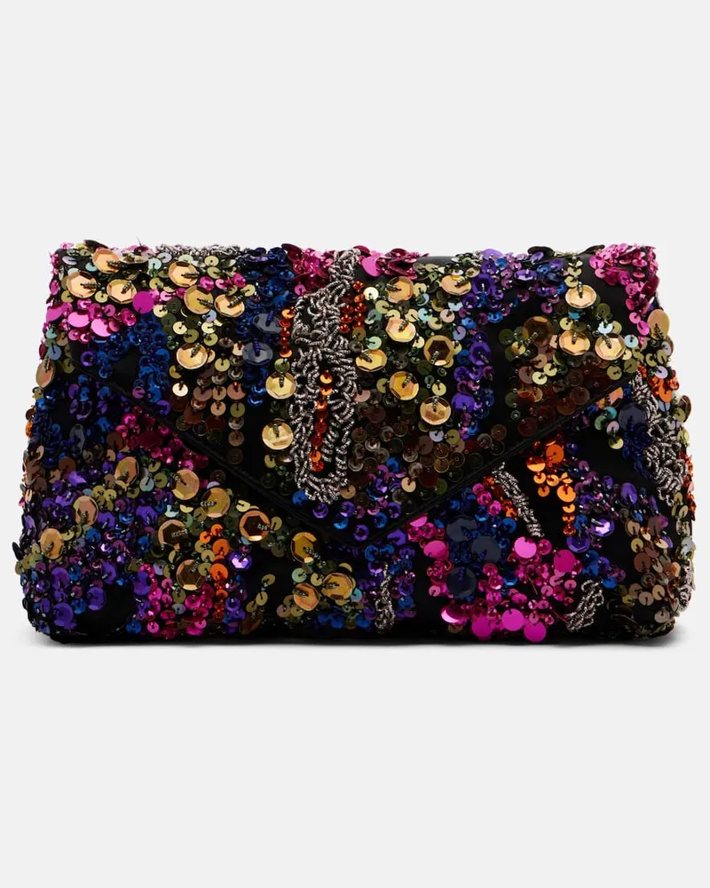 Dries van Noten Clutch Envelope Medium aus Satin mit Pailletten Multicolor